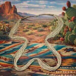 Southwest Liquid Silver Multi Strand Heishi Necklace, 30 In Sterling Sun Mark